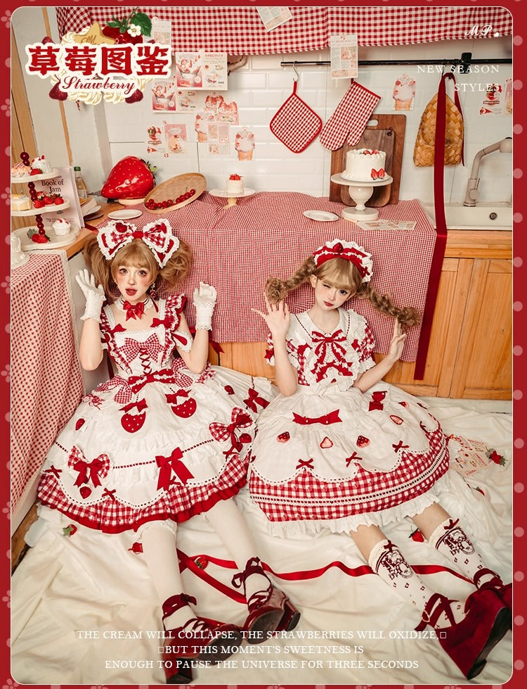 【受注予約~11/18】Strawberry Cake Illustration ギンガムワンピース・ジャンパースカート【花与珍珠匣】