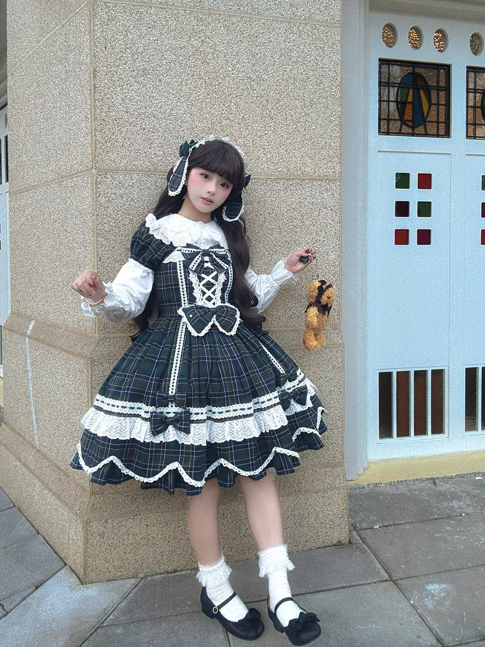 【受注予約~10/16】Ancient Petal Cake ワンピース・ジャンパースカート(チェックver.）【Miss Point】