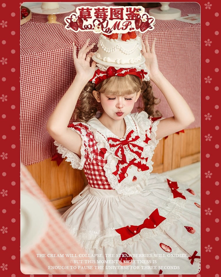【受注予約~11/18】Strawberry Cake Illustration ギンガムワンピース・ジャンパースカート【花与珍珠匣】