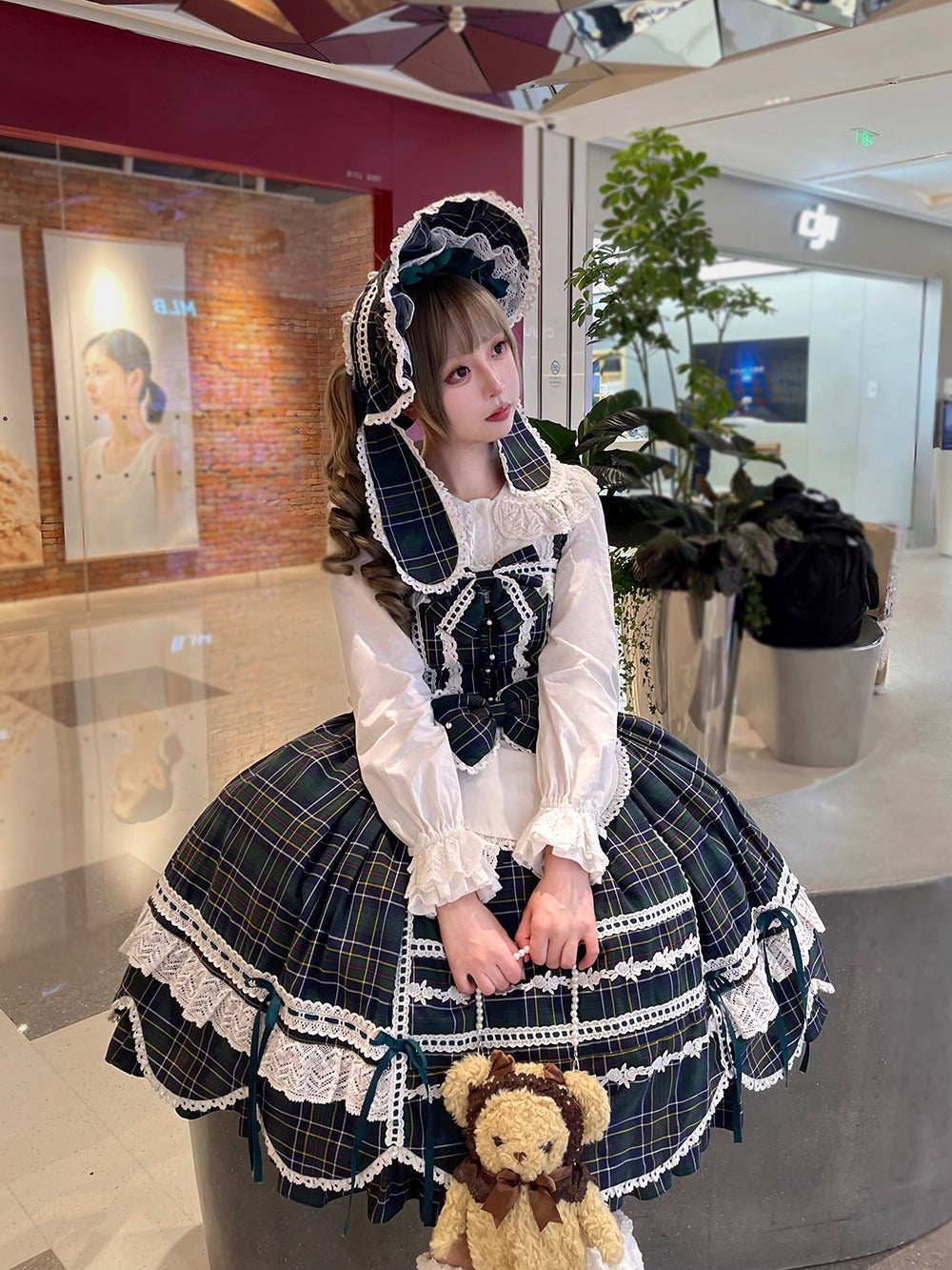 【受注予約~10/16】Ancient Petal Cake ワンピース・ジャンパースカート(チェックver.）【Miss Point】