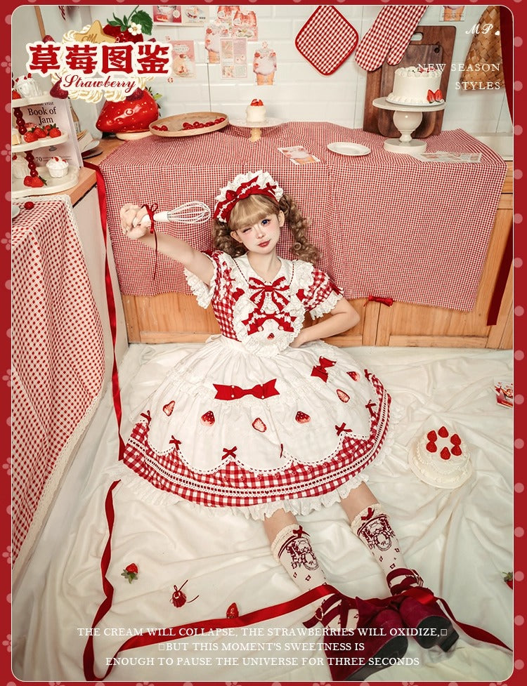 【受注予約~11/18】Strawberry Cake Illustration ギンガムワンピース・ジャンパースカート【花与珍珠匣】