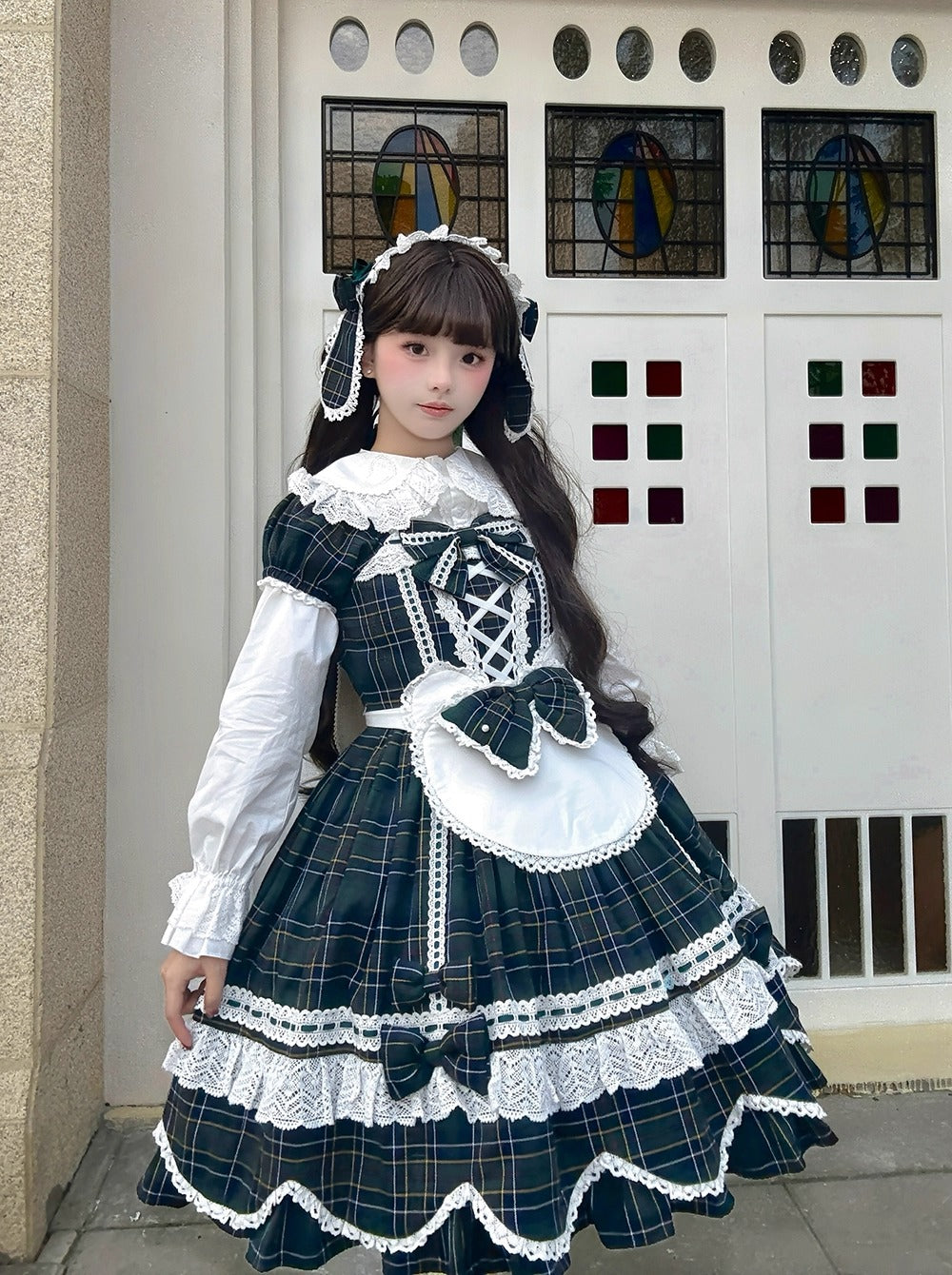【受注予約~10/16】Ancient Petal Cake ワンピース・ジャンパースカート(チェックver.）【Miss Point】