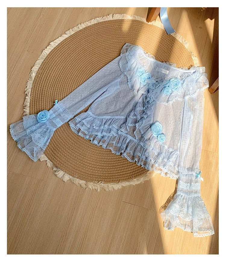 Tüll-Cardigan mit Blumengesicht und Punkten [mit Pujji]