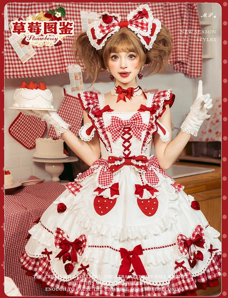 【受注予約~11/18】Strawberry Cake Illustration ギンガムワンピース・ジャンパースカート【花与珍珠匣】