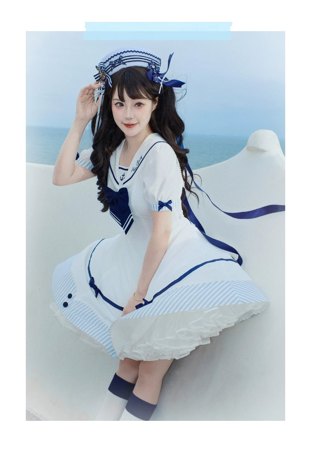 【受注予約~8/10】Little Summer セーラーワンピース・ハットセット【HawBerry】