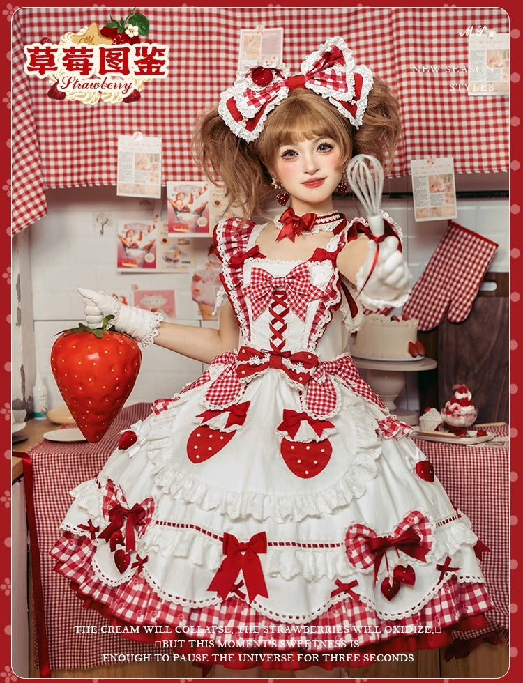 【受注予約~11/18】Strawberry Cake Illustration ギンガムワンピース・ジャンパースカート【花与珍珠匣】