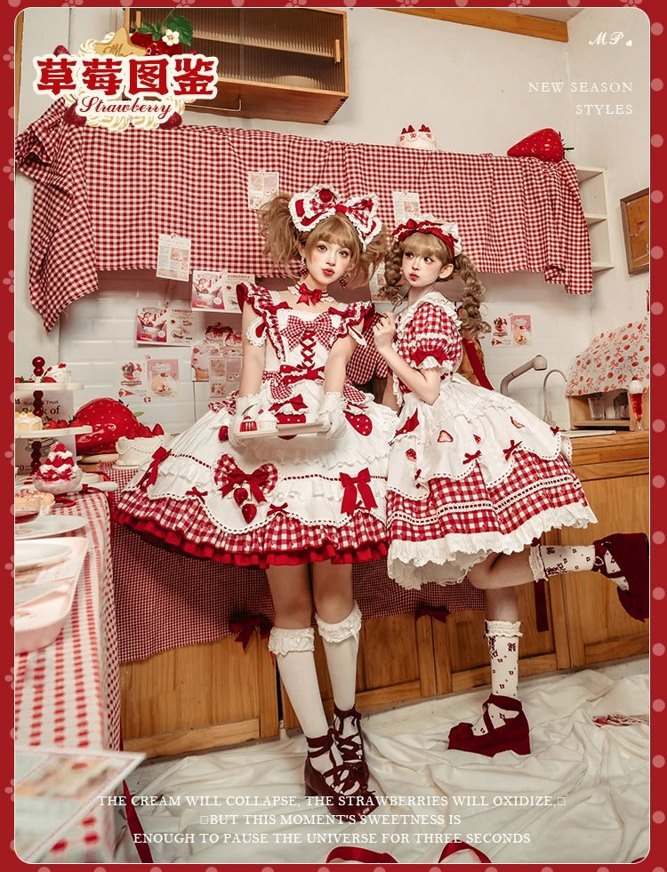 【受注予約~11/18】Strawberry Cake Illustration ギンガムワンピース・ジャンパースカート【花与珍珠匣】