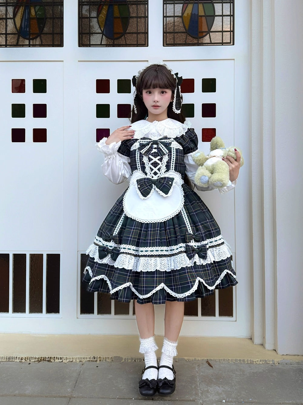 【受注予約~10/16】Ancient Petal Cake ワンピース・ジャンパースカート(チェックver.）【Miss Point】