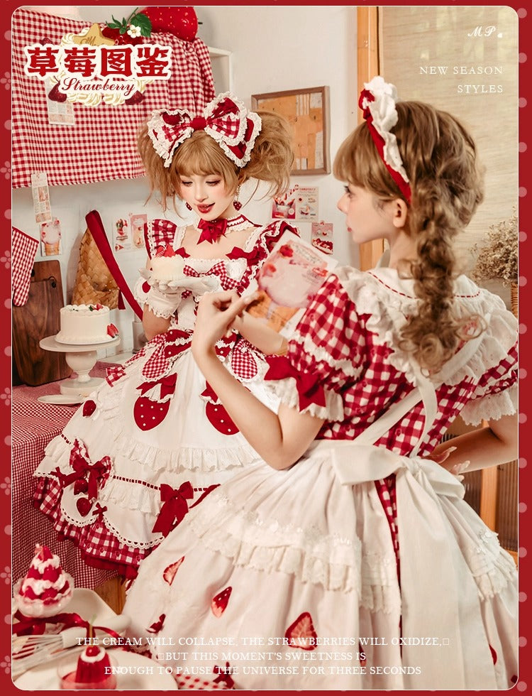 【受注予約~11/18】Strawberry Cake Illustration ギンガムワンピース・ジャンパースカート【花与珍珠匣】