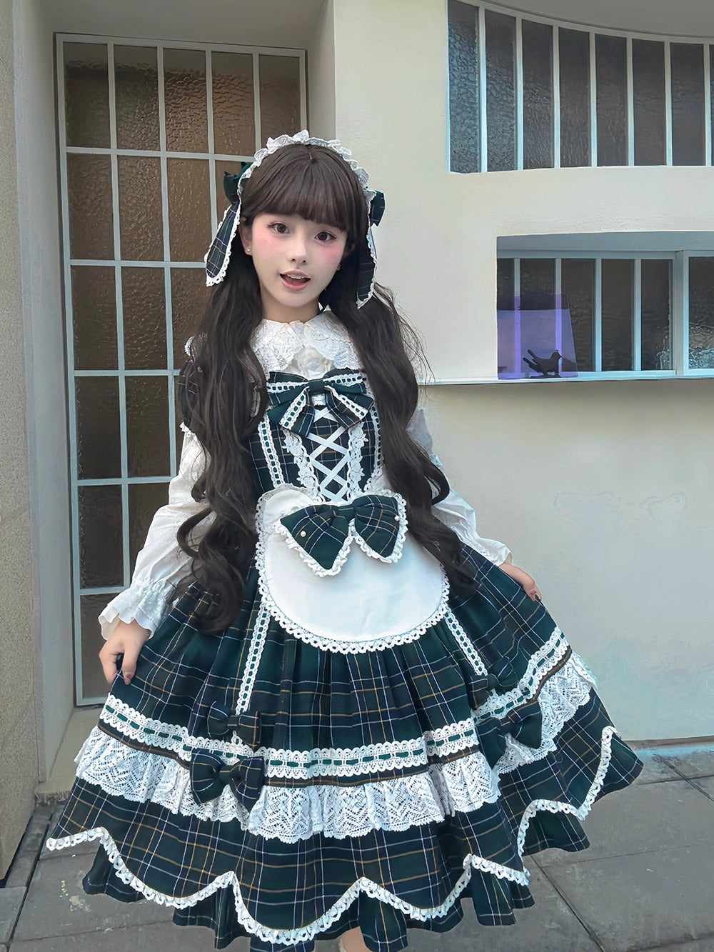 【受注予約~10/16】Ancient Petal Cake ワンピース・ジャンパースカート(チェックver.）【Miss Point】