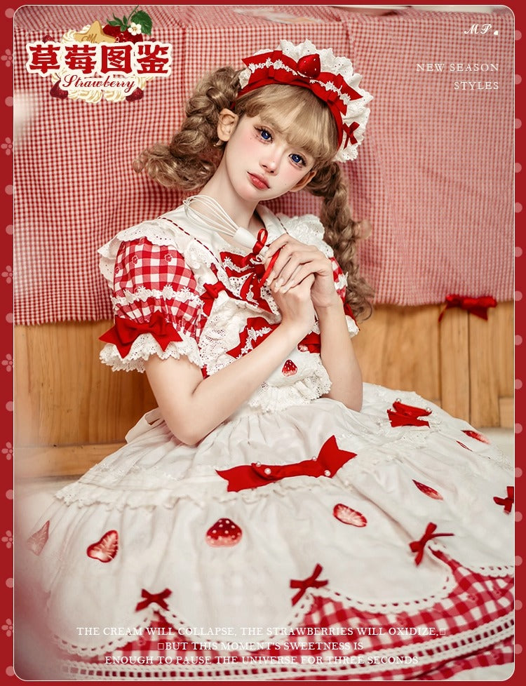 【受注予約~11/18】Strawberry Cake Illustration ギンガムワンピース・ジャンパースカート【花与珍珠匣】