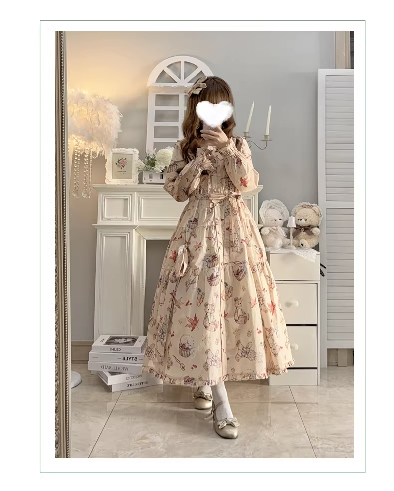 【受注予約~3/30】Autumn Rabbit and Bear ワンピース【Spring Flower Language】