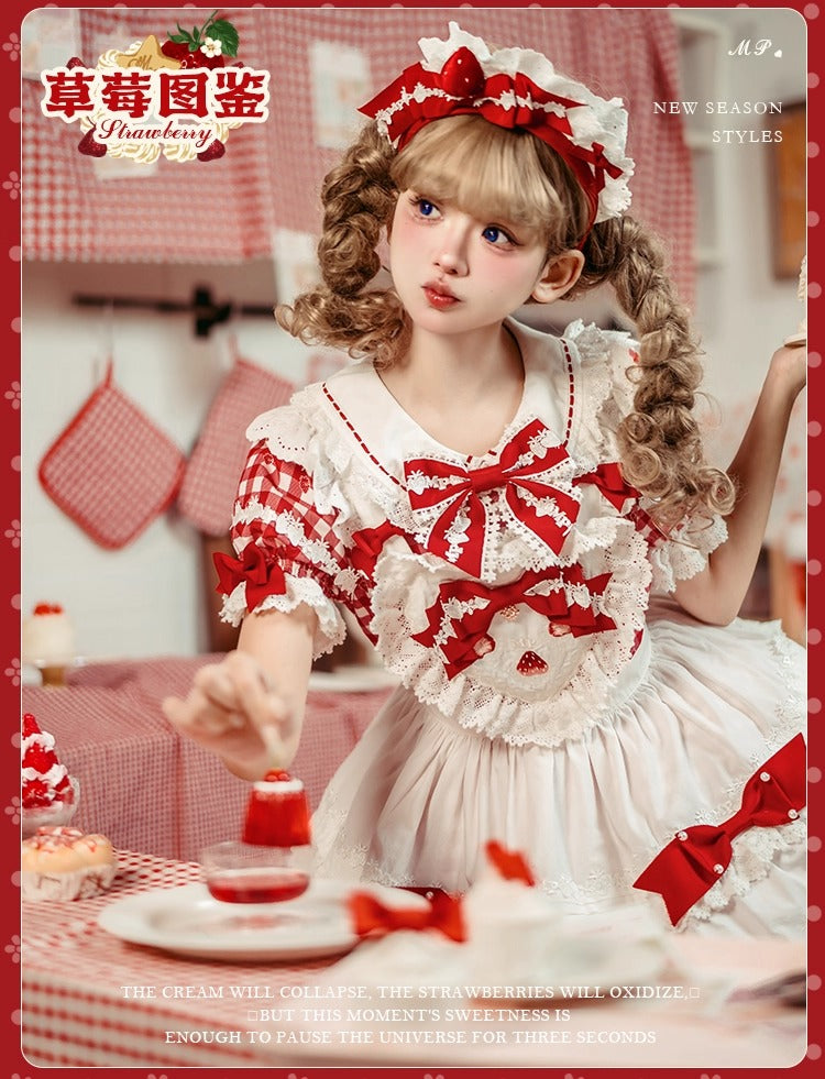 【受注予約~11/18】Strawberry Cake Illustration ギンガムワンピース・ジャンパースカート【花与珍珠匣】