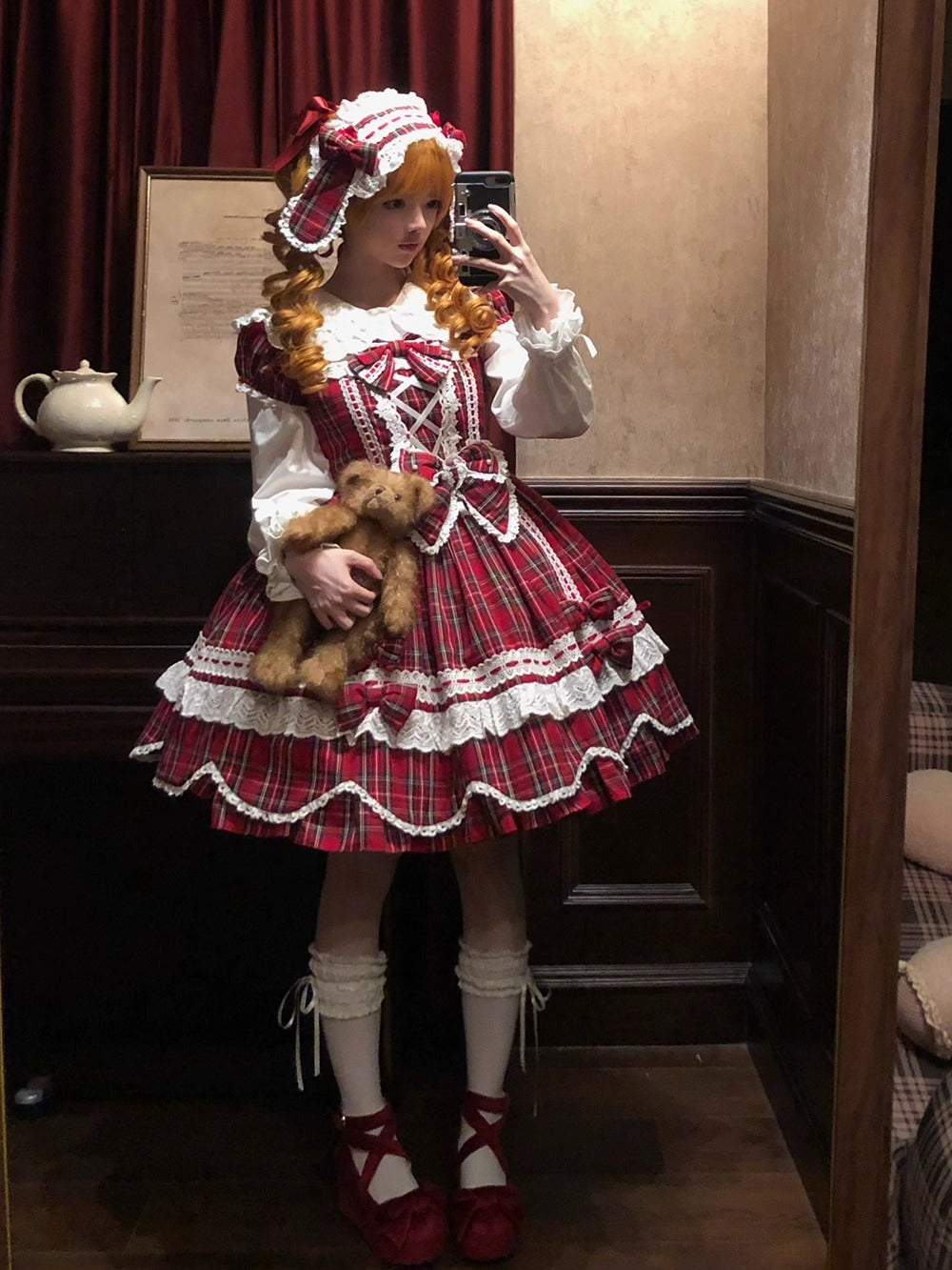 【受注予約~10/16】Ancient Petal Cake ワンピース・ジャンパースカート(チェックver.）【Miss Point】