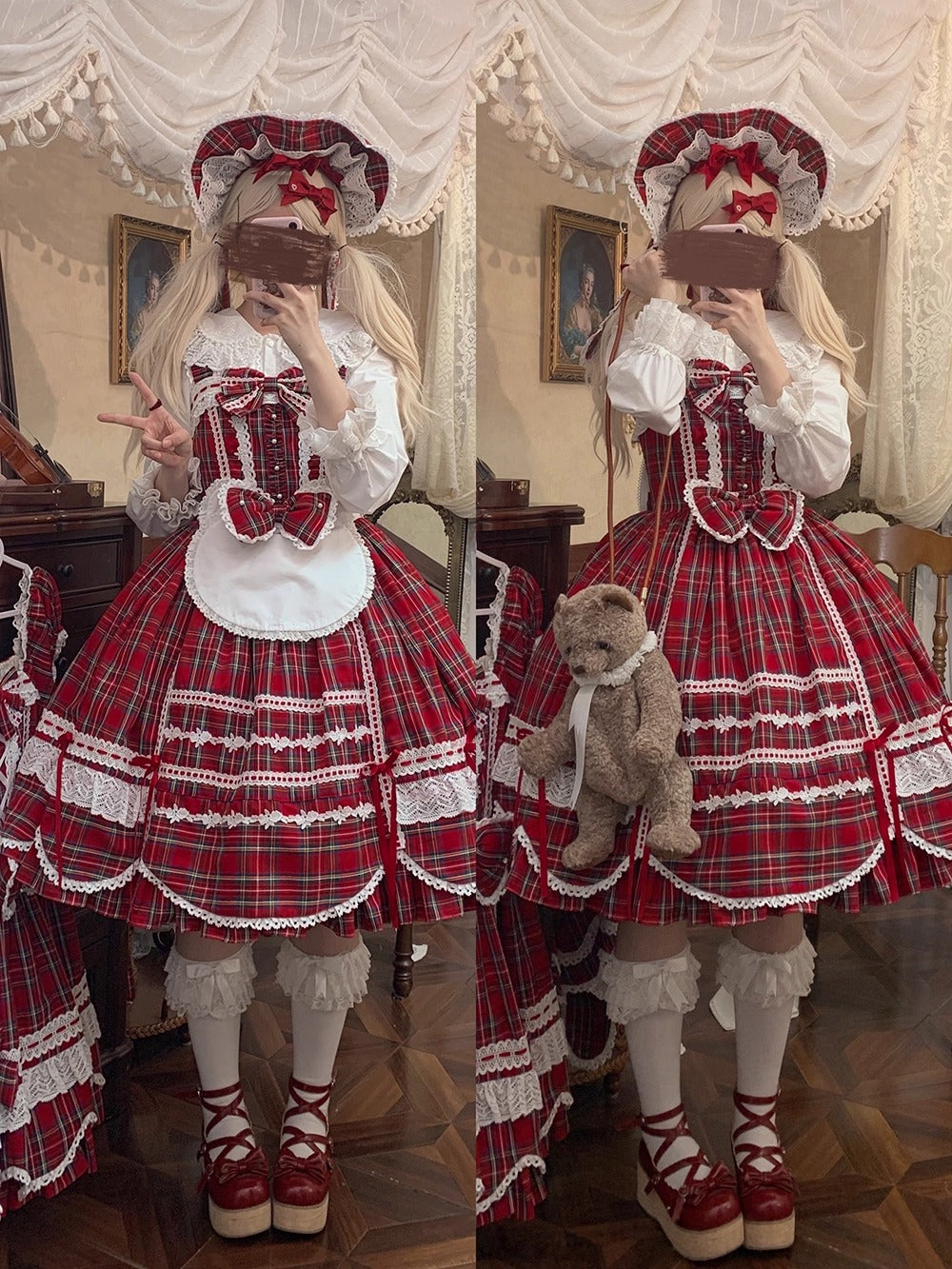 【受注予約~10/16】Ancient Petal Cake ワンピース・ジャンパースカート(チェックver.）【Miss Point】