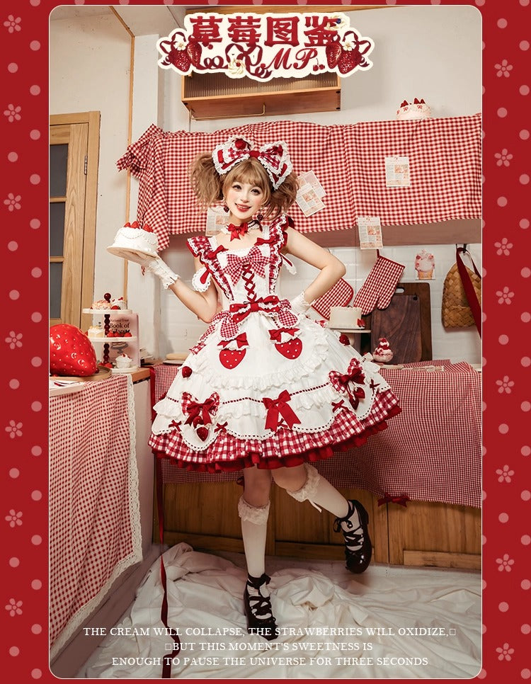 【受注予約~11/18】Strawberry Cake Illustration ギンガムワンピース・ジャンパースカート【花与珍珠匣】