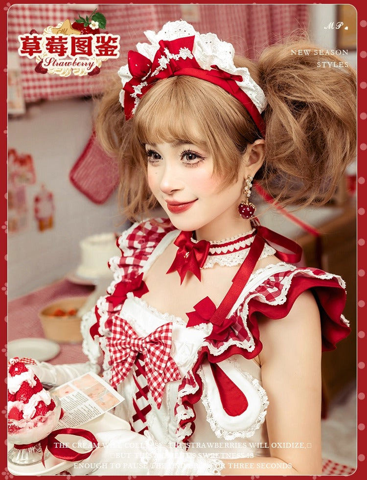 【受注予約~11/18】Strawberry Cake Illustration ギンガムワンピース・ジャンパースカート【花与珍珠匣】