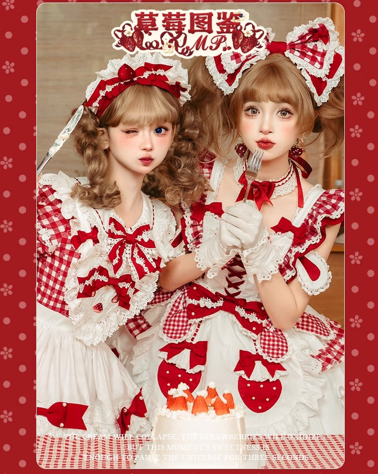 【受注予約~11/18】Strawberry Cake Illustration ギンガムワンピース・ジャンパースカート【花与珍珠匣】
