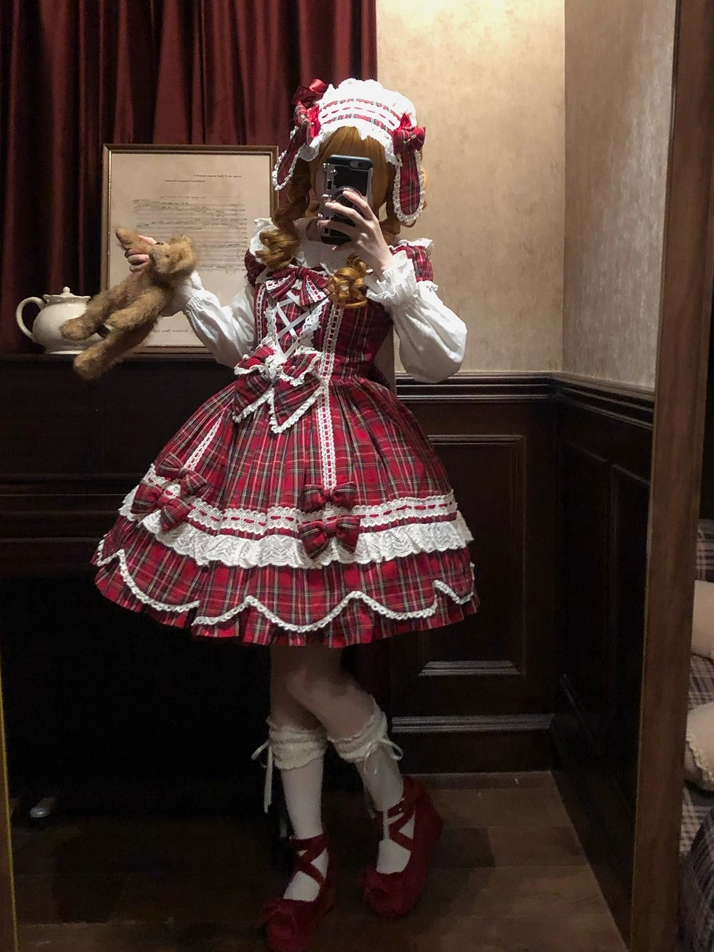 【受注予約~10/16】Ancient Petal Cake ワンピース・ジャンパースカート(チェックver.）【Miss Point】