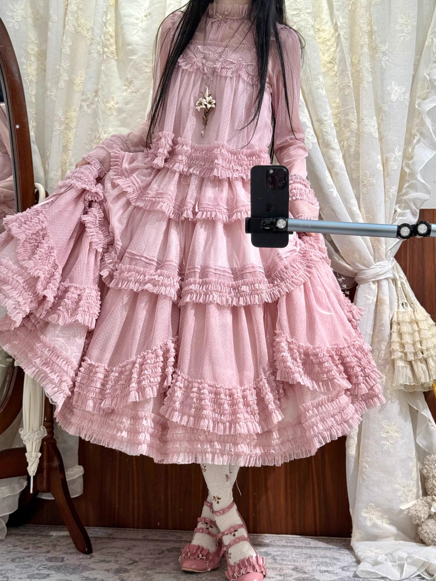 Gepunktetes Tüll-Stufenkleid (110 cm) [Nan'i Western Clothing]