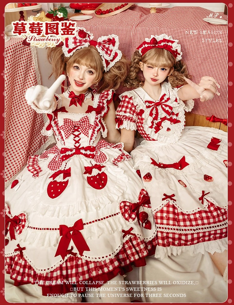 【受注予約~11/18】Strawberry Cake Illustration ギンガムワンピース・ジャンパースカート【花与珍珠匣】