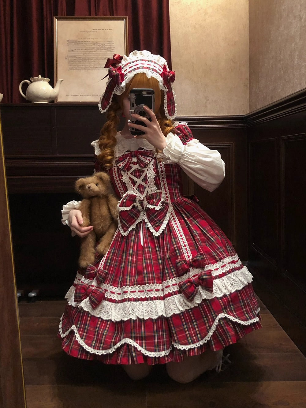 【受注予約~10/16】Ancient Petal Cake ワンピース・ジャンパースカート(チェックver.）【Miss Point】