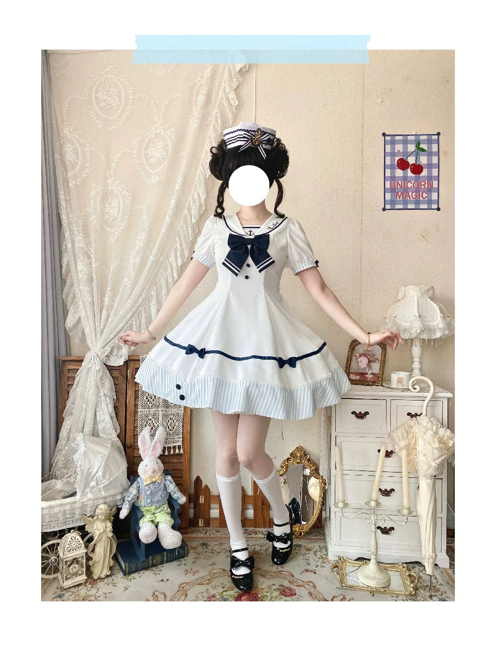 【受注予約~8/10】Little Summer セーラーワンピース・ハットセット【HawBerry】