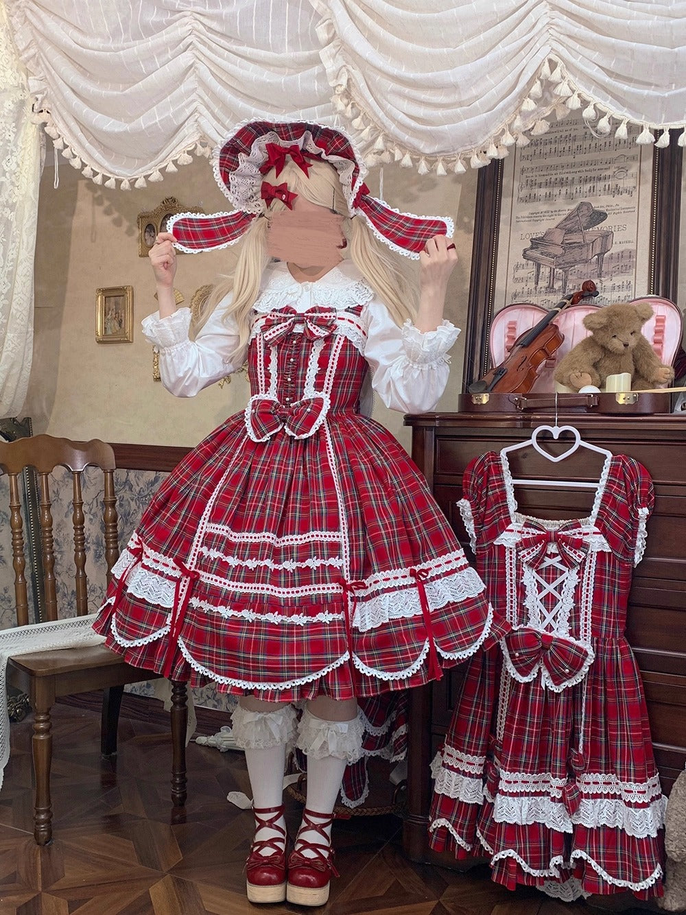 【受注予約~10/16】Ancient Petal Cake ワンピース・ジャンパースカート(チェックver.）【Miss Point】