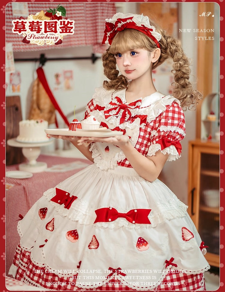 【受注予約~11/18】Strawberry Cake Illustration ギンガムワンピース・ジャンパースカート【花与珍珠匣】