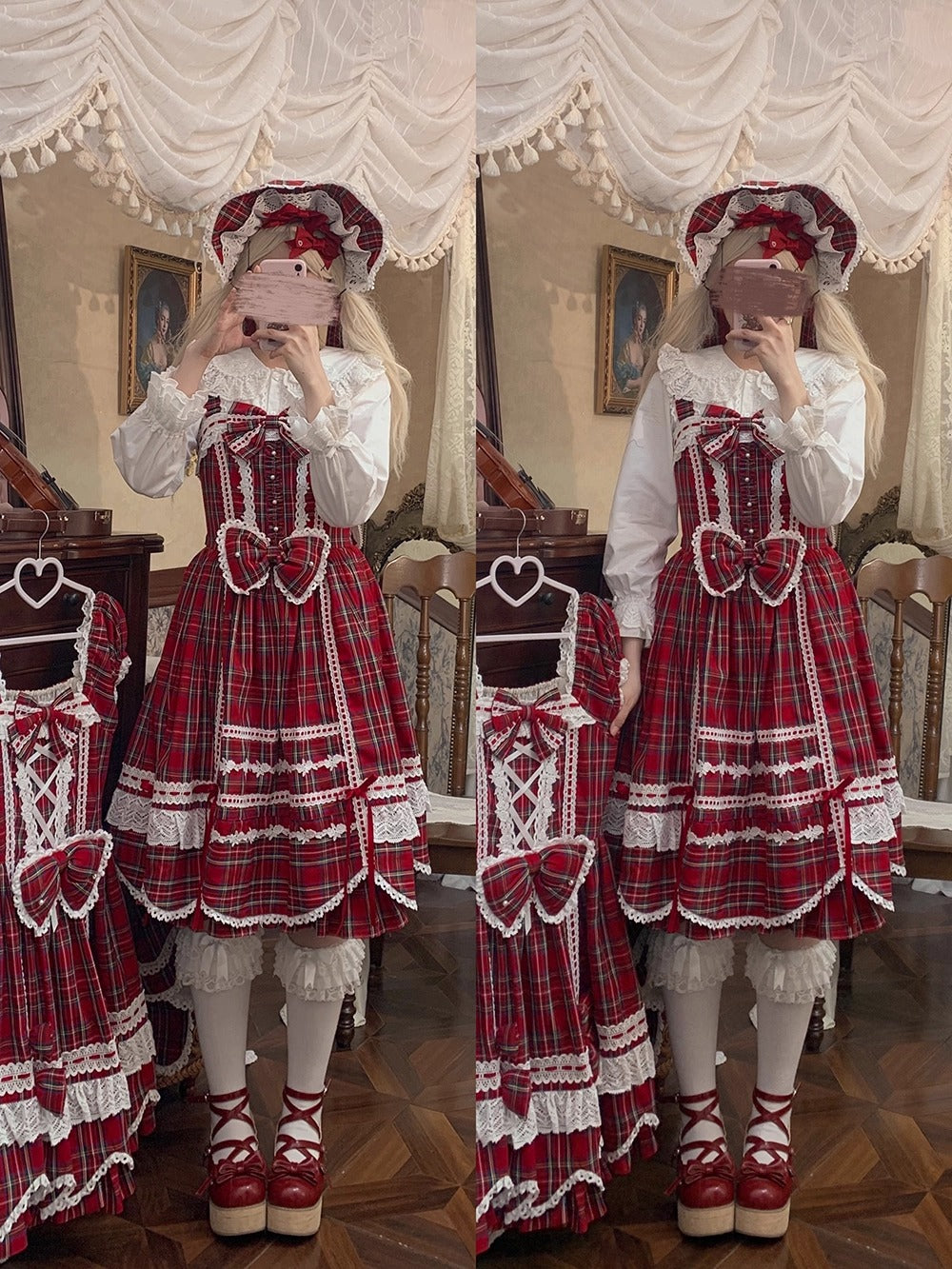 【受注予約~10/16】Ancient Petal Cake ワンピース・ジャンパースカート(チェックver.）【Miss Point】