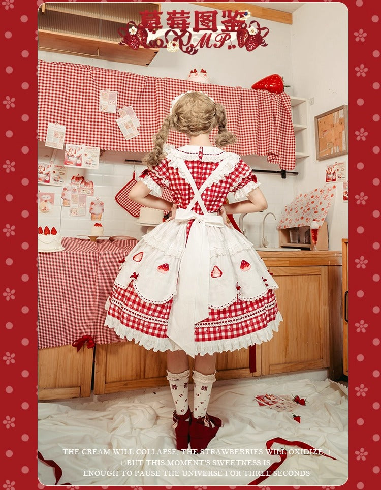 【受注予約~11/18】Strawberry Cake Illustration ギンガムワンピース・ジャンパースカート【花与珍珠匣】