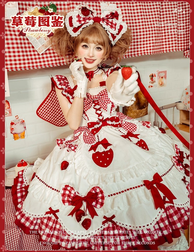 【受注予約~11/18】Strawberry Cake Illustration ギンガムワンピース・ジャンパースカート【花与珍珠匣】