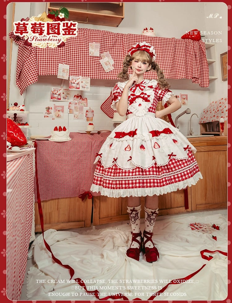 【受注予約~11/18】Strawberry Cake Illustration ギンガムワンピース・ジャンパースカート【花与珍珠匣】