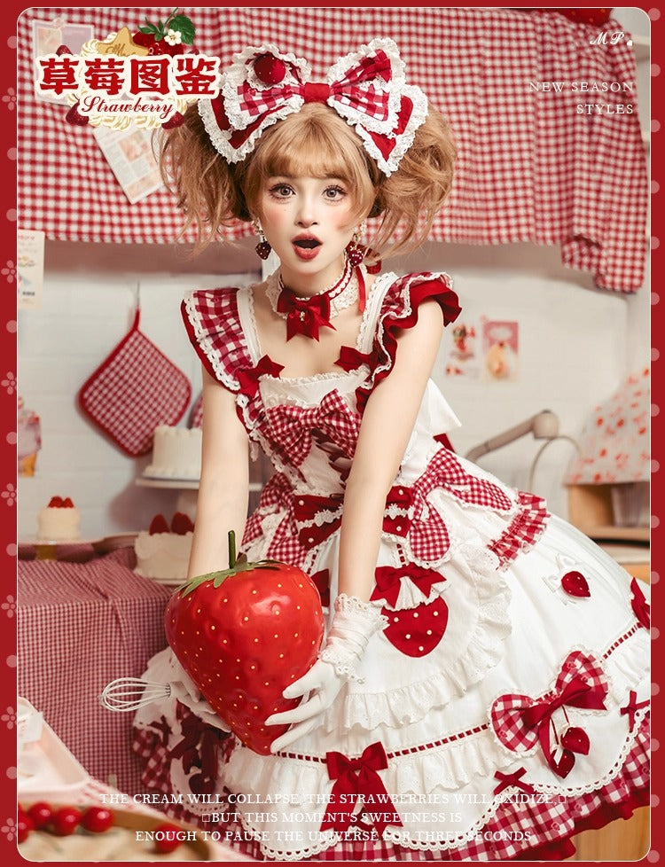 【受注予約~11/18】Strawberry Cake Illustration ギンガムワンピース・ジャンパースカート【花与珍珠匣】