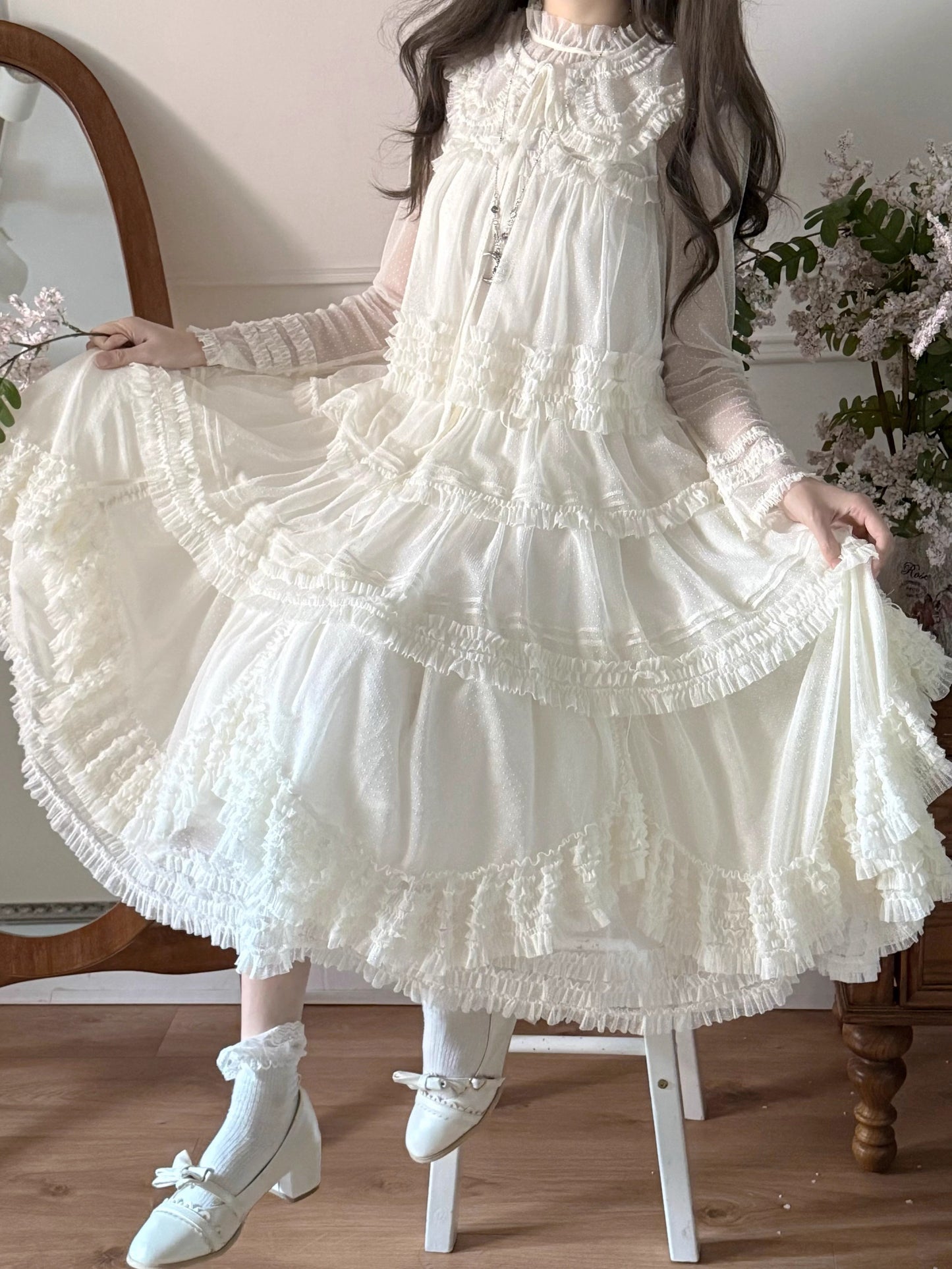 Gepunktetes Tüll-Stufenkleid (110 cm) [Nan'i Western Clothing]