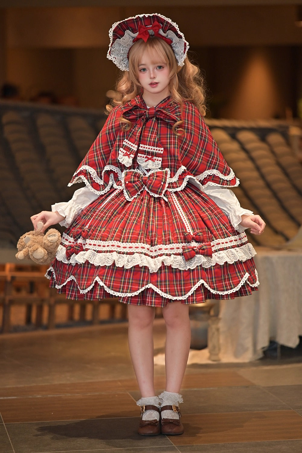 【受注予約~10/16】Ancient Petal Cake ワンピース・ジャンパースカート(チェックver.）【Miss Point】