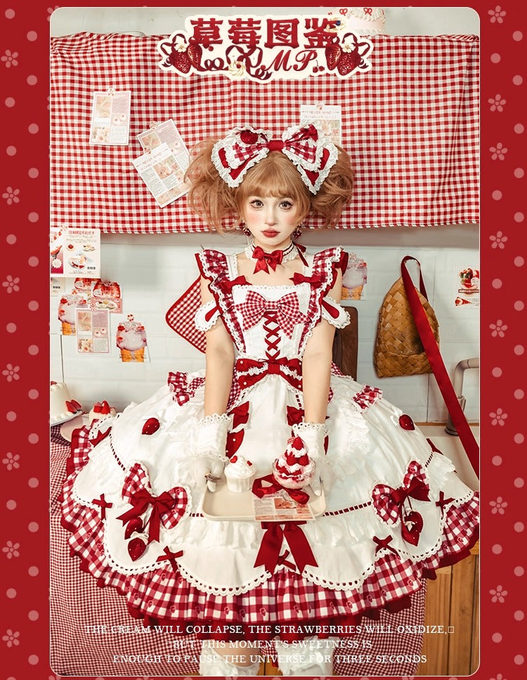 【受注予約~11/18】Strawberry Cake Illustration ギンガムワンピース・ジャンパースカート【花与珍珠匣】