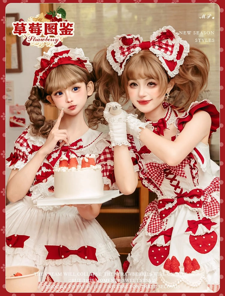 【受注予約~11/18】Strawberry Cake Illustration ギンガムワンピース・ジャンパースカート【花与珍珠匣】