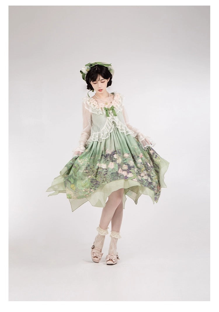 Tüll-Cardigan mit Blumengesicht und Punkten [mit Pujji]