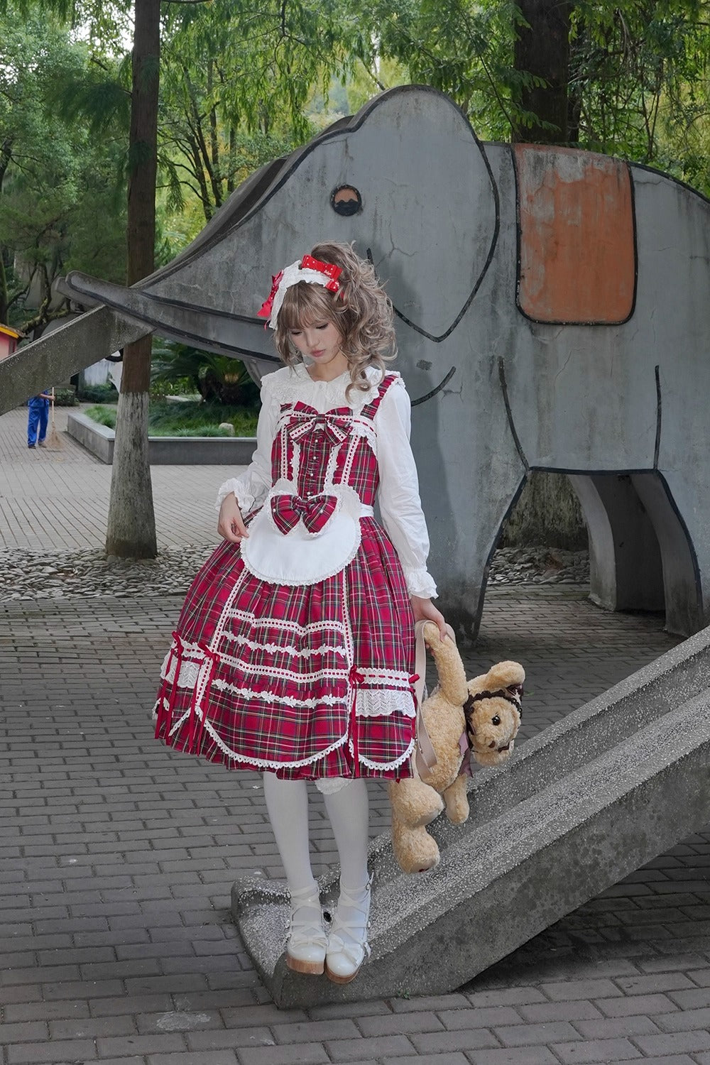 【受注予約~10/16】Ancient Petal Cake ワンピース・ジャンパースカート(チェックver.）【Miss Point】