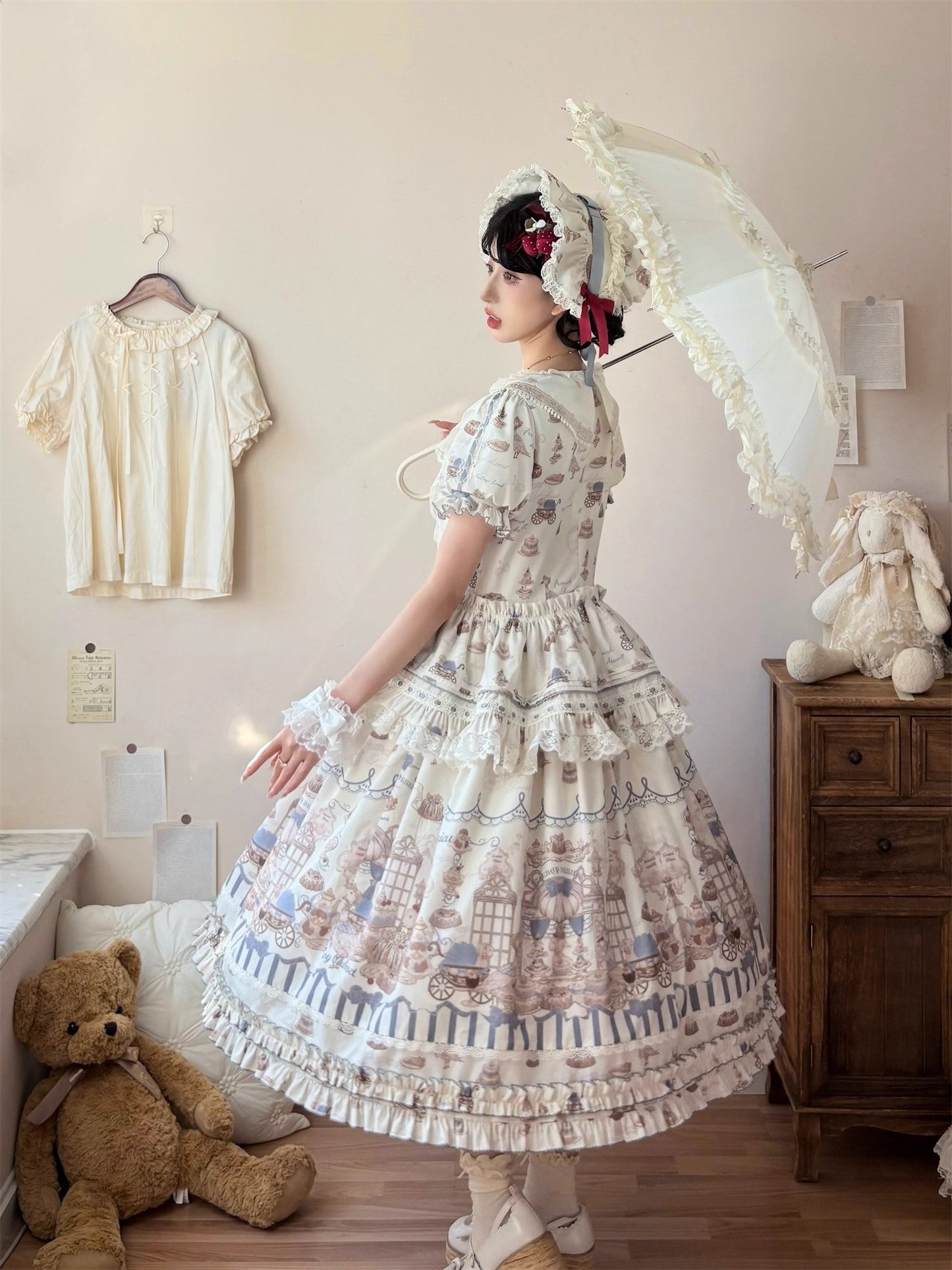 【受注予約~12/10】Antique Dessert Shop ワンピース【babyblue】