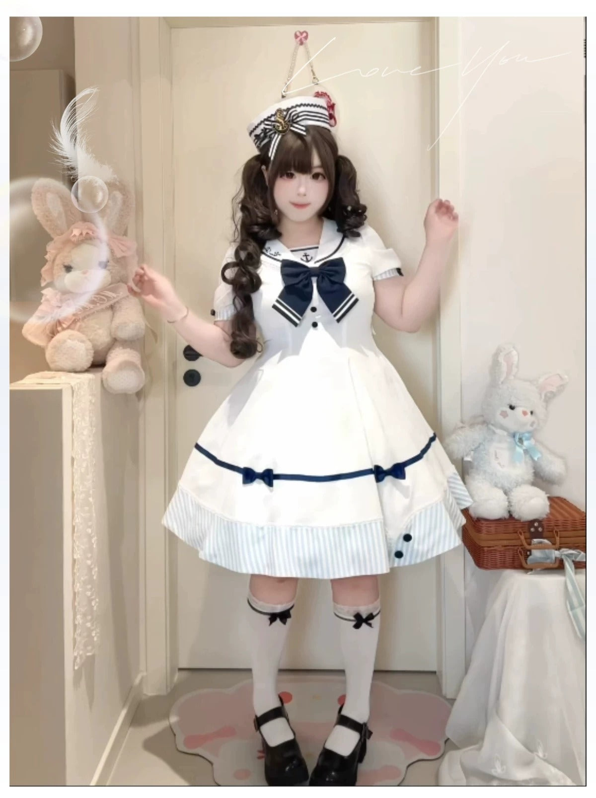 【受注予約~8/10】Little Summer セーラーワンピース・ハットセット【HawBerry】