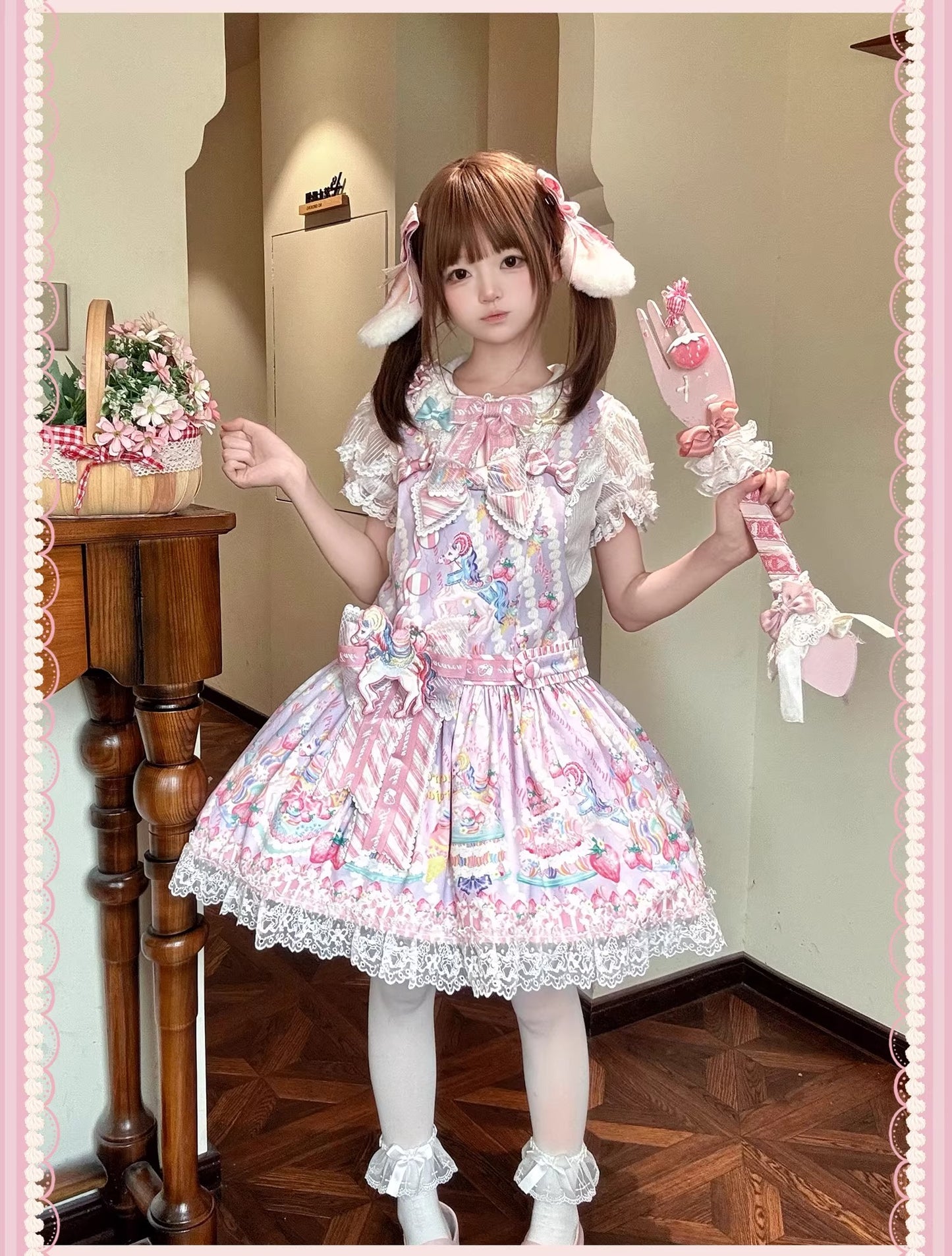 【受注予約~4/27】Pastel Macarons サロペットスカート【双生小熊】