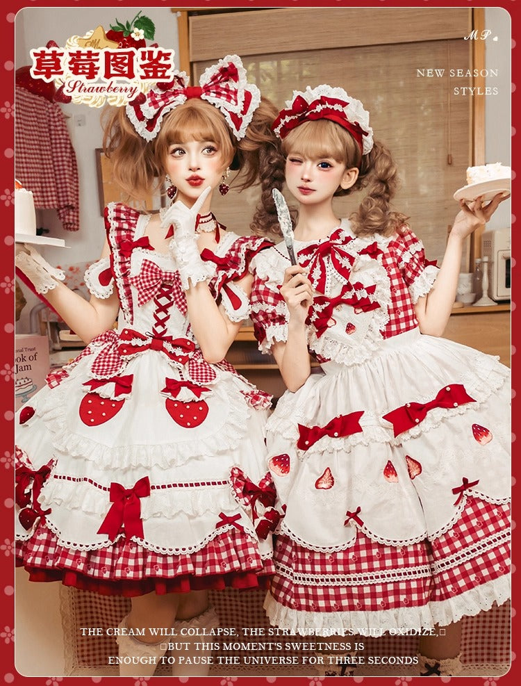 【受注予約~11/18】Strawberry Cake Illustration ギンガムワンピース・ジャンパースカート【花与珍珠匣】