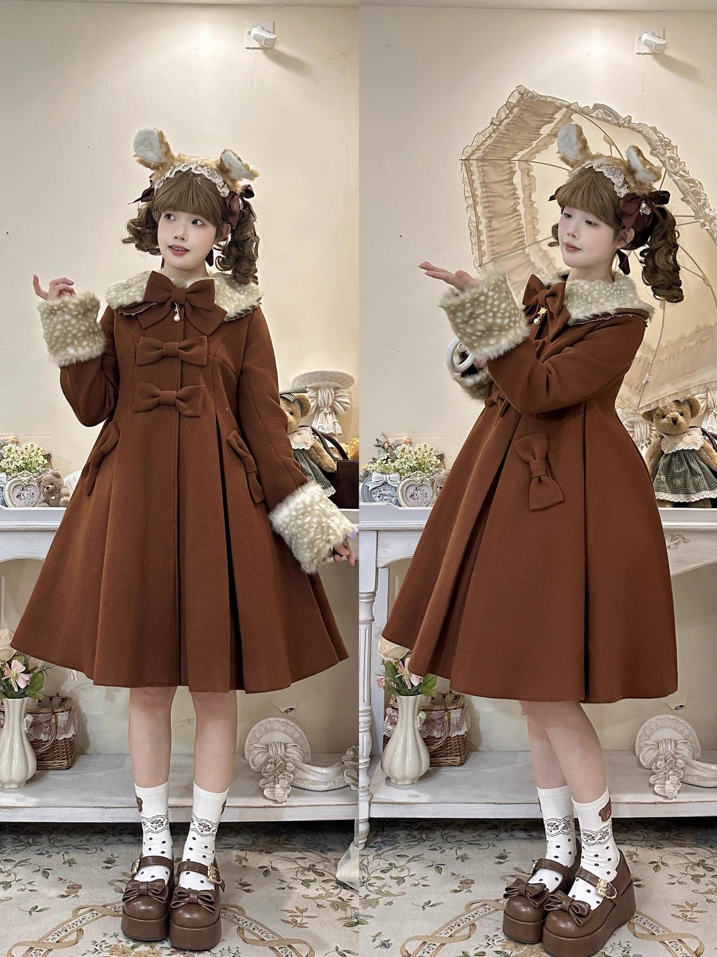 Aラインファーつきコート【Unideer】