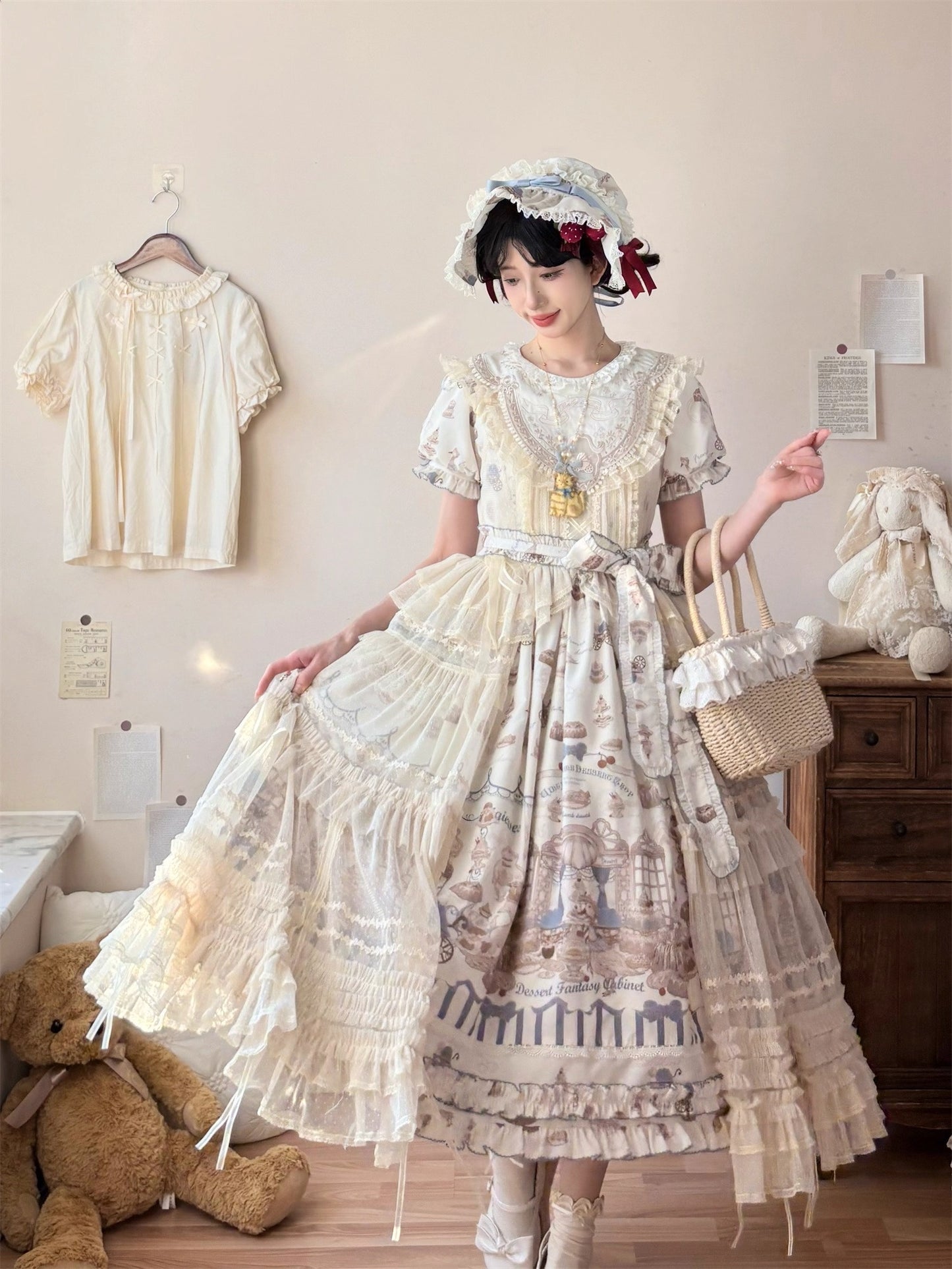【受注予約~12/10】Antique Dessert Shop ワンピース【babyblue】
