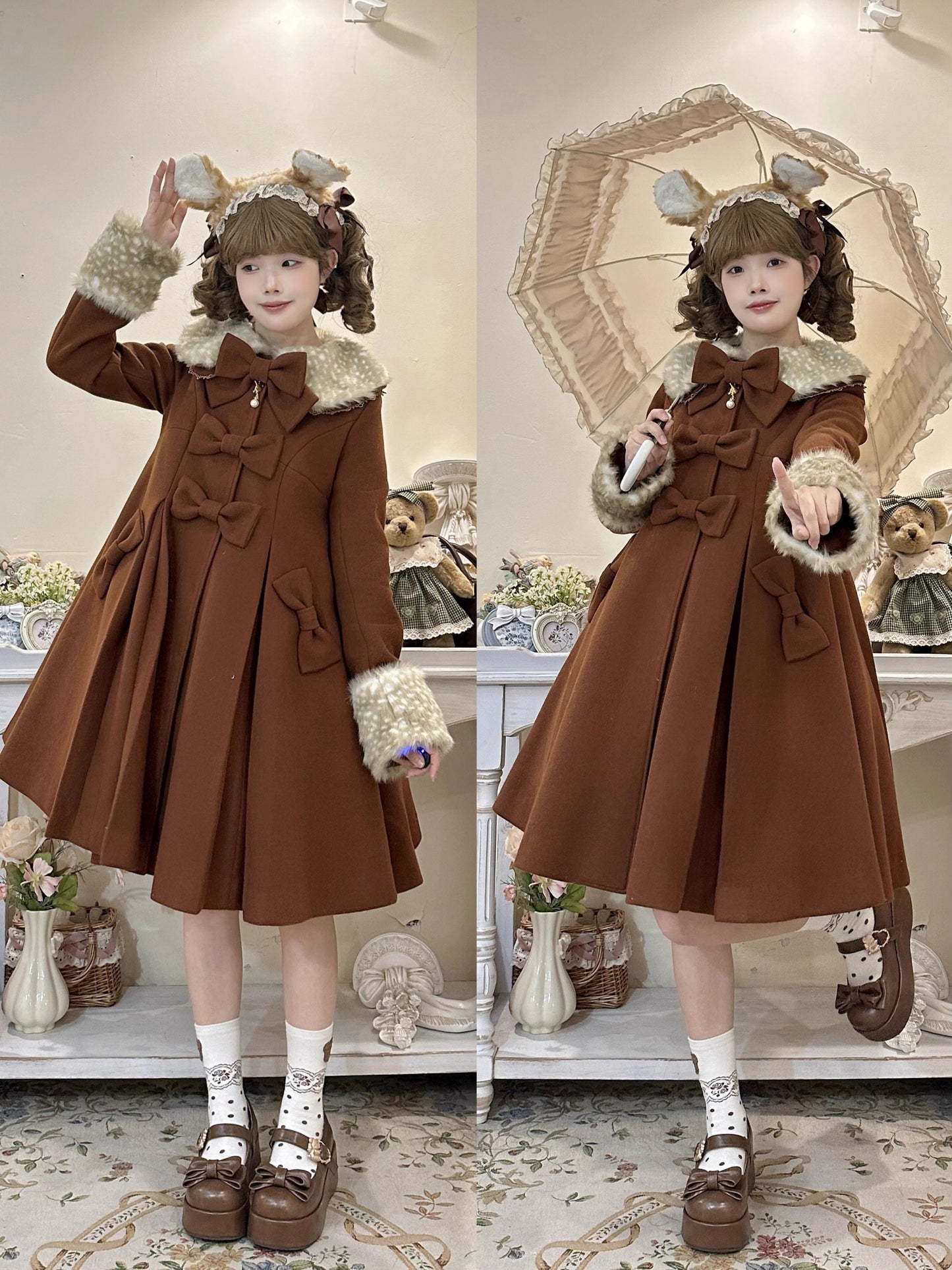 Aラインファーつきコート【Unideer】