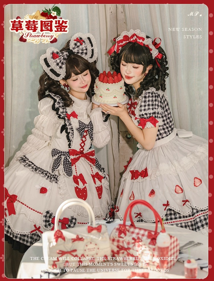 【受注予約~11/18】Strawberry Cake Illustration ギンガムワンピース・ジャンパースカート【花与珍珠匣】