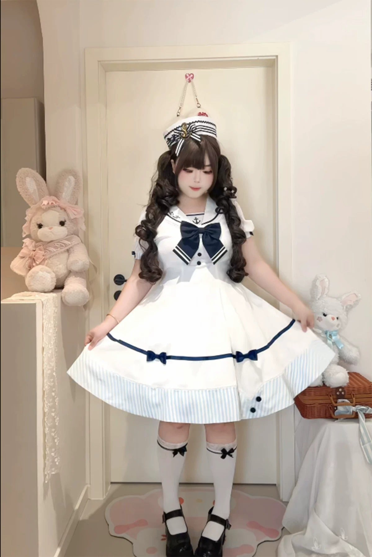 【受注予約~8/10】Little Summer セーラーワンピース・ハットセット【HawBerry】