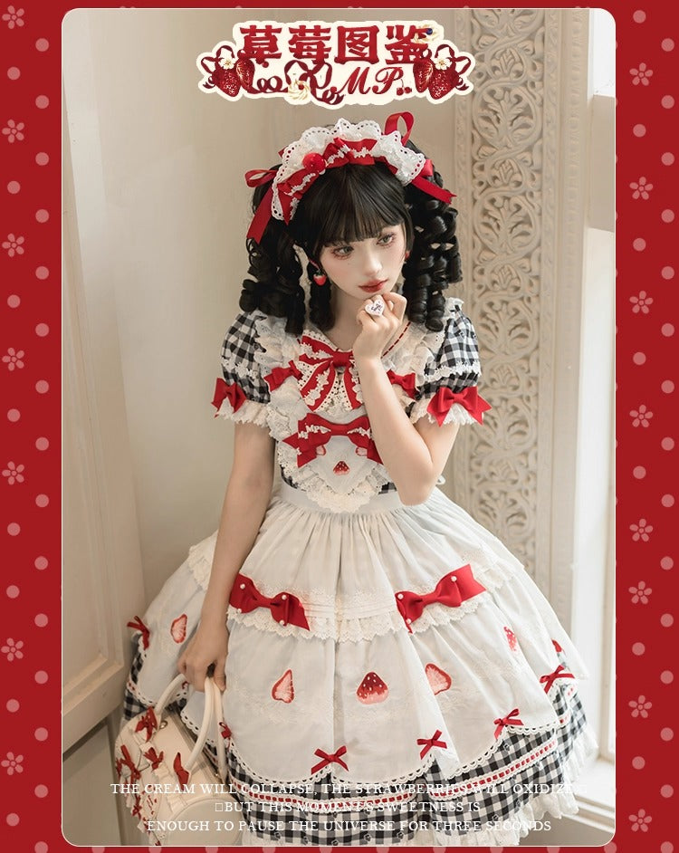 【受注予約~11/18】Strawberry Cake Illustration ギンガムワンピース・ジャンパースカート【花与珍珠匣】